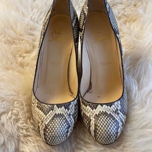 Christian Louboutin Snakeskin Wedges - Black Tan and Cream